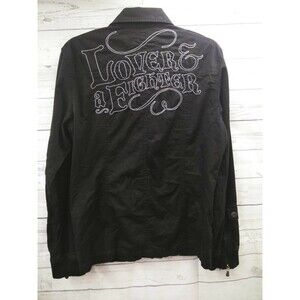 Tankfarm Mens Shirt Jacket Button Front Long Sleeve Black Lover & a Figthter M